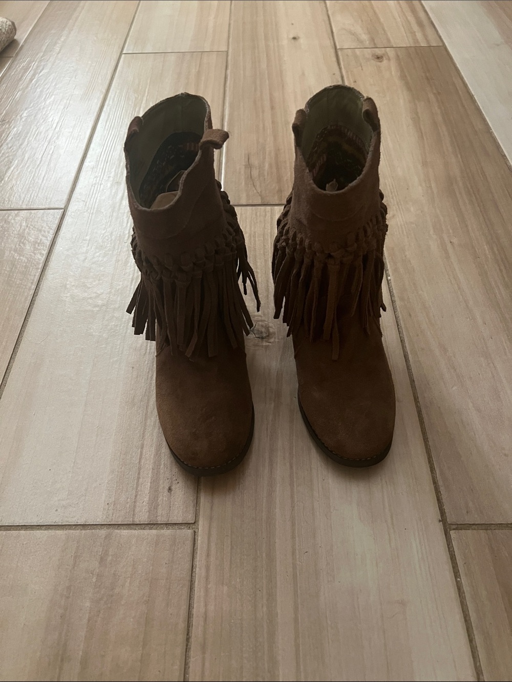 Sbicca Brown Suede Fringe Ankle Boots